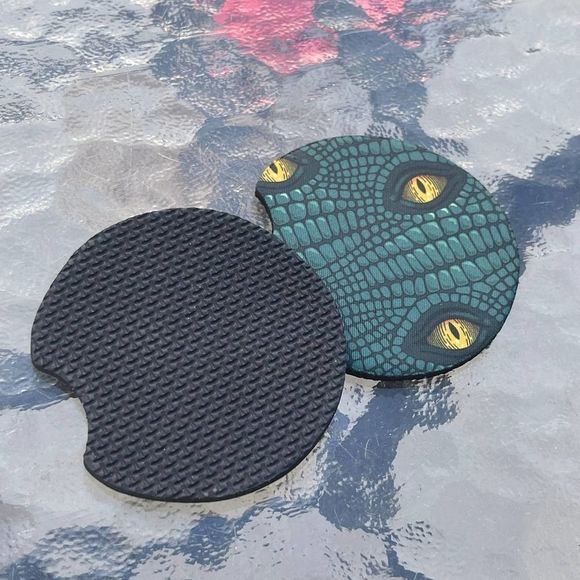 Green Dragon Eyes Car Coasters 2 Pack - Picture 5 of 9